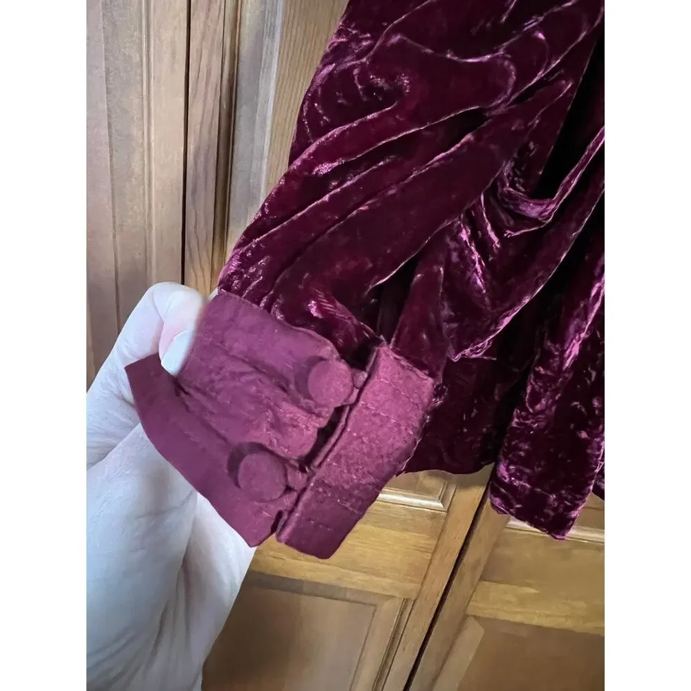 Free People Women's Choose Me Velvet Mini Dress Burgundy Babydoll Boho Size M